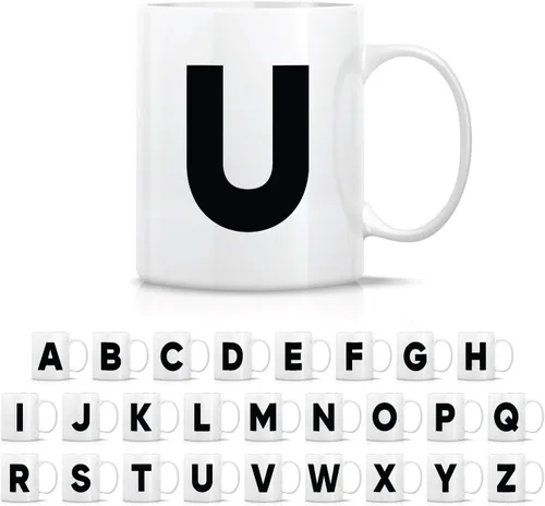 Vista 20 de Retreez Taza con monograma con monograma del alfabeto de la A a la Z con inicial, tazas de café de cerámica de 11 onzas – Agradecimiento