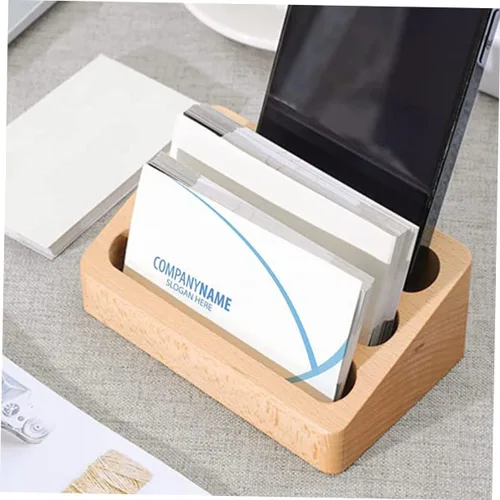 Vista 3 de Zerodeko Soporte de tarjeta de visita de madera de 3 rejillas Soporte para tarjetas comerciales para oficina