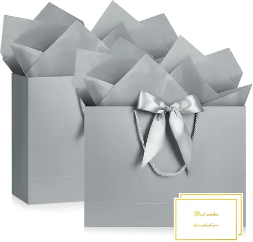 Vista 25 de JMANNI Bolsas de regalo, 3 piezas de tamaño mediano con cinta de lazo, bolsa de regalo de papel portátil, patrón de mármol, para cualquier ocasión