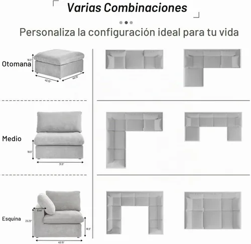 Vista 5 de Sofá seccional modular Cloud, sofá en forma de U con relleno de plumón para sala de estar, juegos de sala de estar de 8 plazas extragrandes
