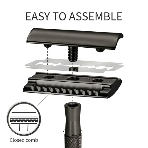 Vista 3 de Bambaw Maquinilla de afeitar de seguridad para hombres con 5 cuchillas, maquinilla de afeitar de seguridad de doble filo para hombres, maquinilla