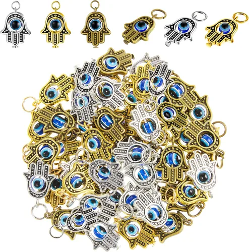 Vista 8 de 50 dijes de mano de Hamsa, dije de mal de ojo de Hamsa, símbolo de Fátima, cuentas de mano, dijes para mujer, joyería, decoración de bricolaje