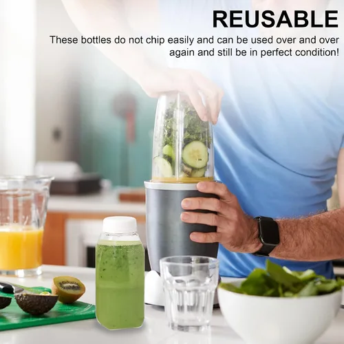 Vista 2 de 8 Oz. Empty Clear PET botellas plásticas de jugo con tapa por MT Products - Set de 12 botellas y 12 tapas