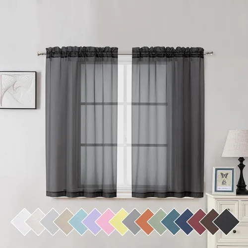 Vista 161 de Aiyufeng 2 paneles de cenefa transparente negra de 14 pulgadas de largo, cortinas cortas negras transparentes para dormitorio, cortinas de cocina