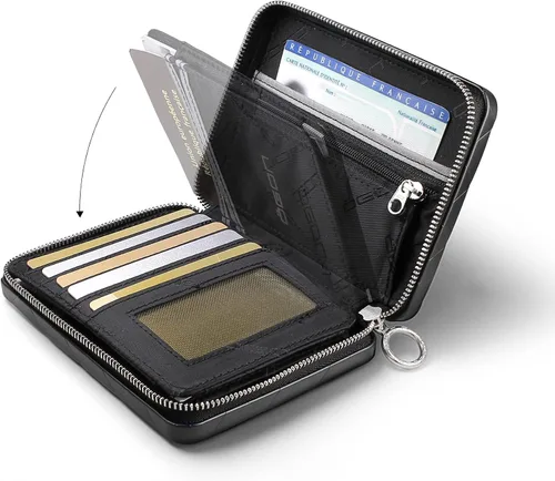 Vista 3 de ÖGON -DESIGNS- Cartera acolchada de aluminio para pasaporte de gran capacidad, tamaño de pasaporte, organizador de embrague, cartera de bloqueo RFID
