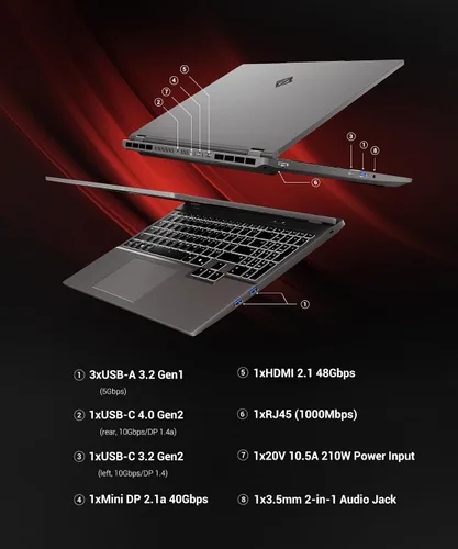 Vista 9 de Laptop para juegos RTX 5060, 2560x1600 16 pulgadas, 240Hz 2.5K QHD+, procesador AMD Ryzen 7 H 255 (8C/16T, 4.9GHz), 8GB GDDR7 VRAM, 16GB DDR5 512GB