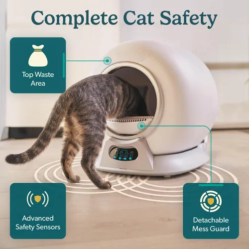 Vista 9 de Petcove PurrTek - Caja de arena autolimpiante automática para varios gatos, con control inteligente de aplicación (Wi-Fi de 5 GHz), triple control