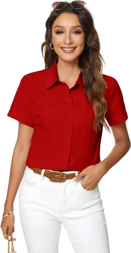 Vista 19 de Camisas de manga corta con botones para mujer, blusa de vestir básica simple