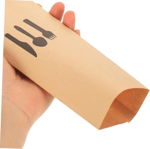 Vista 4 de Bolsas de cubiertos de papel kraft, 100 piezas, tenedores desechables, vajilla de boda, utensilios desechables para ensayo, bolsas de cubiertos