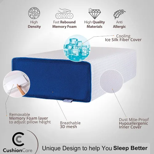 Vista 4 de Almohada cúbica para personas que duermen de lado, altura ajustable de 4 a 5 pulgadas, espuma viscoelástica refrescante, almohada cervical