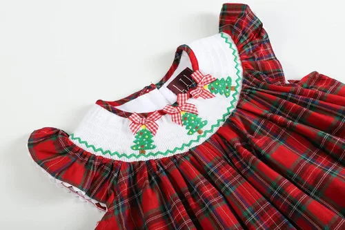 Vista 3 de Lil cactus Vestido de obispo fruncido navideño para bebés y niñas