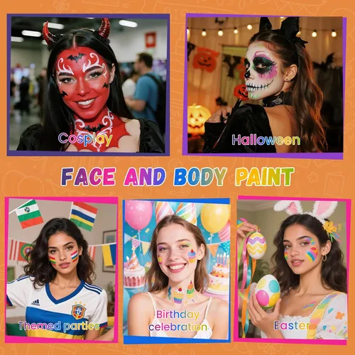 Vista 5 de Pintura facial blanca a base de agua para Halloween, Virbant y secado rápido, 1.06 onzas Blanco