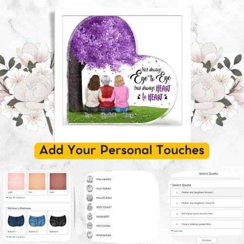Vista 3 de GOSSBY Placa personalizada transparente (madre y 2 hijas) No siempre a la vista, pero siempre de corazón a corazón, placa personalizada con texto