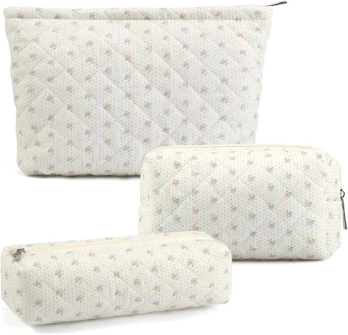 Vista 18 de Juego de 3 bolsas de maquillaje para niñas y mujeres, organizador de viaje, bolsa de aseo de baño, bolsa de almacenamiento de gran capacidad