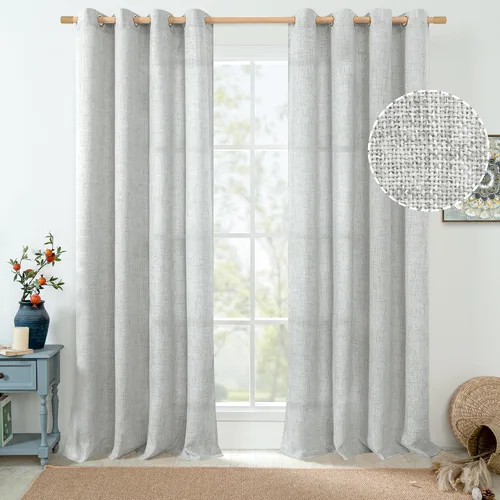 Vista 12 de Cortinas de Lino Toffee de 63 Pulgadas de Largo para Sala de Estar/Dormitorio, Arpillera Gruesa Texturizada Filtrado de Luz No Transparente
