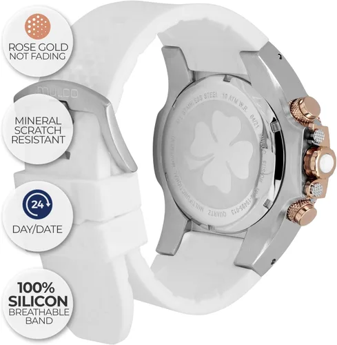 Vista 4 de MULCO Watches for Women-Blue Marine, Silver Stainless Steel Case with Silicone Wrist Band, Quartz Multifunction Movement,Large Analog Display