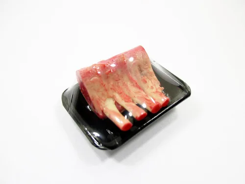 Vista 4 de Casa de muñecas Alimentos en miniatura Costillas crudas Cerdo Carne Supermercado Alimentos Pack Bandeja 16721 Fresh cut pork ribs butcher platter