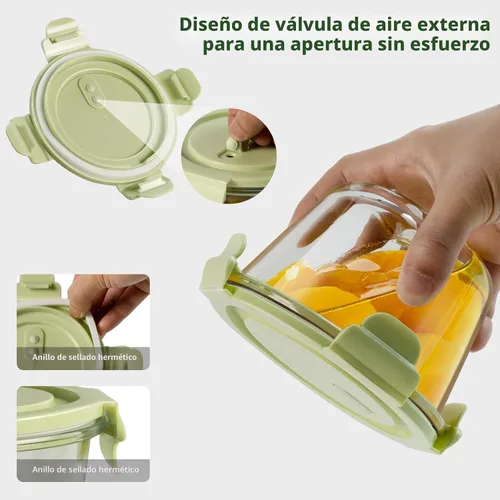 Vista 4 de 16 onzas Recipientes de vidrio para preparar comidas, recipientes herméticos de vidrio de 2 tazas con tapas, recipientes de sopa de vidrio