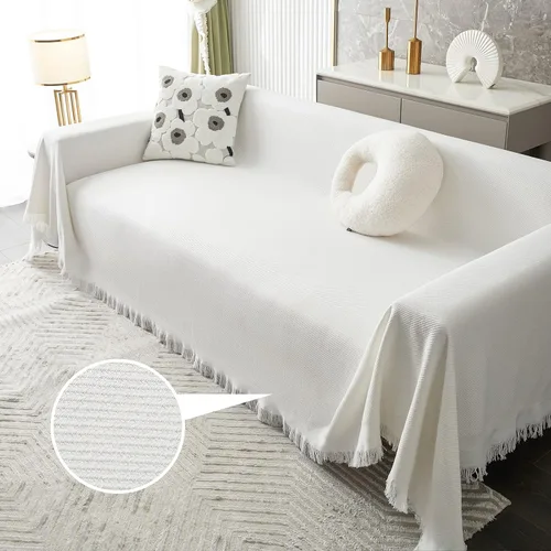 Vista 3 de MYSKY HOME Funda para sofá de color blanco para sofás seccionales, fundas para sofás de 3 cojines, protector para sofá, fundas para sofá