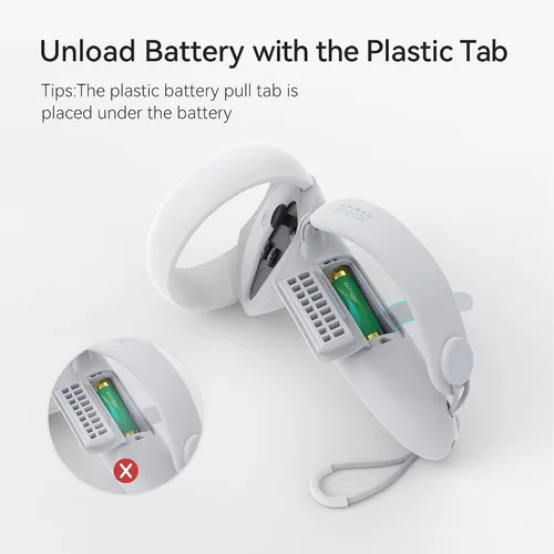 Vista 6 de KIWI design Funda de agarre para control con apertura de batería compatible con accesorios Quest 2, ajustable con correas para nudillos, adecuada