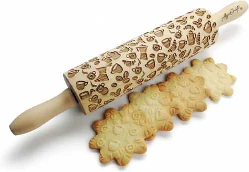 Vista 15 de Rodillo de relieve de abedul grabado en madera, rodillo de masa en relieve para galletas o arcilla de Algis Crafts