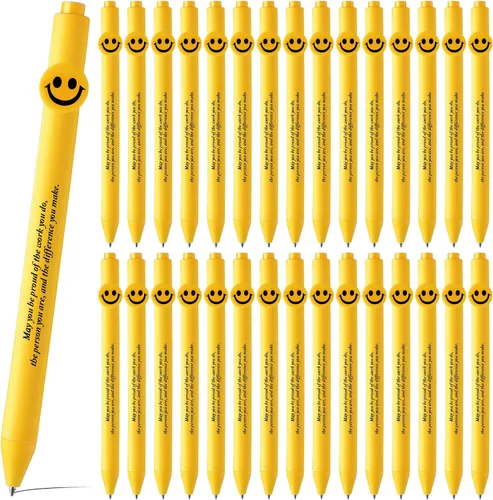 Vista 13 de Fuutreo 50 bolígrafos divertidos, regalos de agradecimiento a los empleados, cara sonriente, compañeros de trabajo, citas motivacionales, bolígrafos