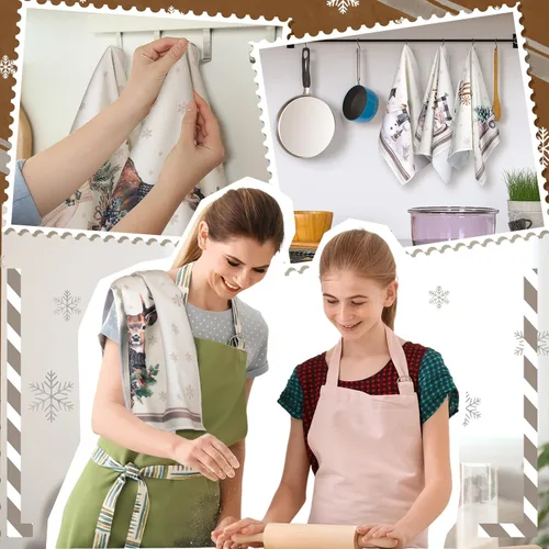 Vista 2 de Geyoga 6 piezas de toallas de cocina de Navidad, toallas de mano de Navidad con diseño de muñeco de nieve, absorbentes, toallas de cocina vintage
