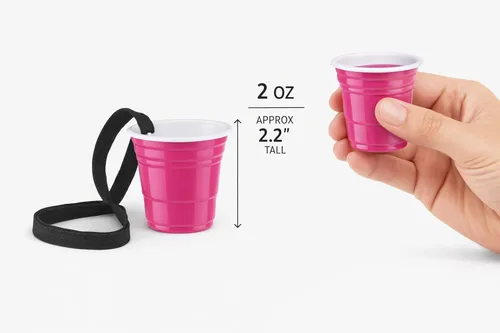 Vista 3 de Red Cup Living Vasos de chupito rosa con cordón, vasos reutilizables de plástico de 2 onzas, vasos de tequila, vasos pequeños para fiesta, inyección