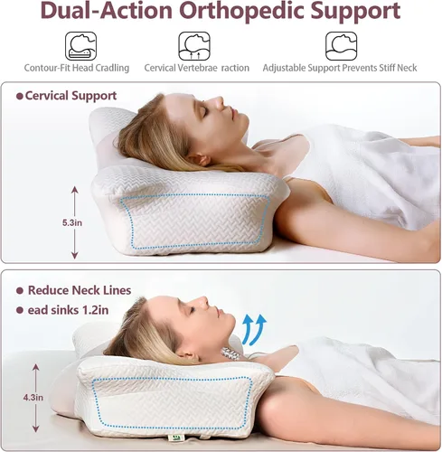 Vista 9 de Almohada cervical cervical para dormir, almohada ergonómica ajustable, almohada de contorno de cuello para dormir lateral para adultos, almohada