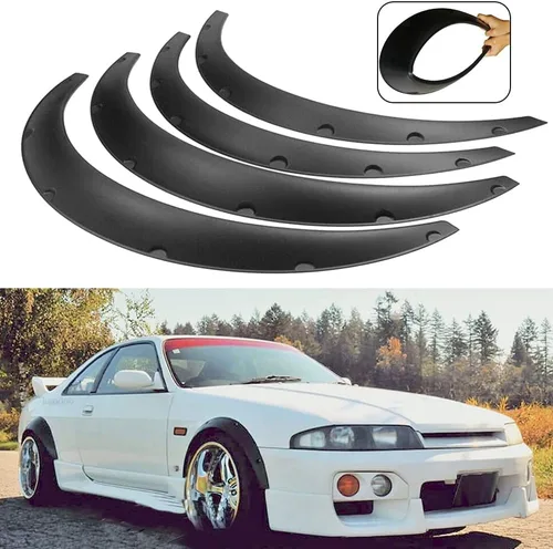 Vista 3 de Negro 4pcs 31.496 in 35.039 in Universal Exterior Fender Flares Flexible Car Body Kit Arcos de Rueda