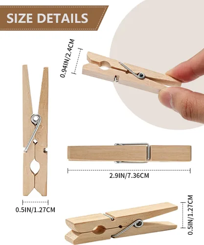 Vista 3 de Paquete de 50 pinzas de madera de aproximadamente 2-7/8 pulgadas de largo Close Pins for Crafts DIY Laundry Classroom Decoration Hanging Photos