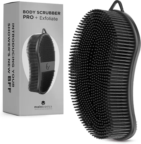 Vista 12 de MainBasics - Limpiador corporal de silicona de doble cara, negro, masaje Limpiador de ducha con nodos de masaje, alternativa de esponja