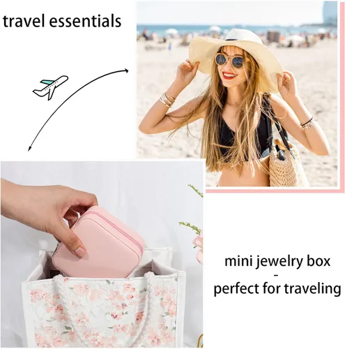 Vista 3 de Joyero de viaje, pequeño organizador de joyas de viaje, joyero portátil, mini organizador de almacenamiento, caja de almacenamiento portátil