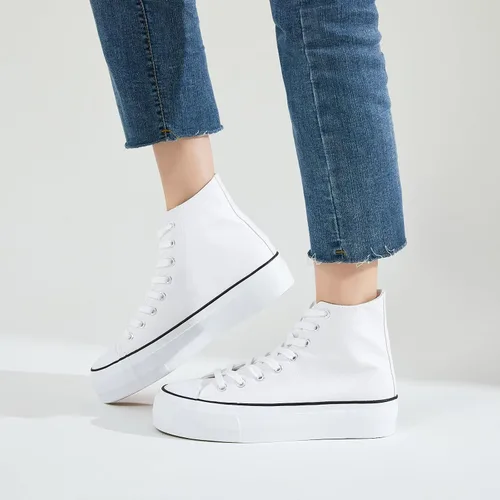 Vista 6 de Zapatillas de deporte de plataforma de cuero PU para mujer, zapatos de tenis blancos para mujer