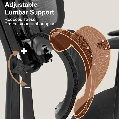 Vista 5 de Silla de oficina ergonómica de escritorio, silla de computadora de malla grande y alta con soporte lumbar ajustable, función de inclinación