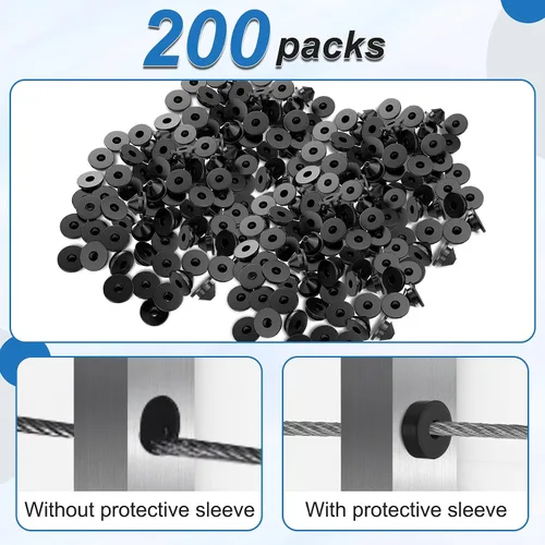Vista 3 de Juego de 200 barandillas de cable, fundas protectoras de ojales de goma, fundas protectoras de poste de barandilla de cable negro de 1/8 pulgadas