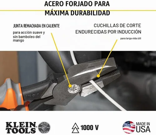 Vista 4 de Klein Tools 9418R - Juego de herramientas aisladas de 1000 V, fabricado en Estados Unidos, con cortador lateral, cortador diagonal, alicates