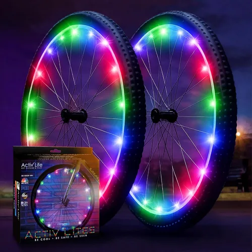 Vista 10 de Activ Life Paquete de 2 luces LED para ruedas de bicicleta con baterías incluidas, obtén un 100% más brillante y visible desde todos los ángulos