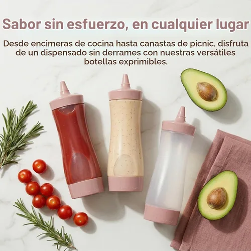 Vista 3 de DOITOOL Paquete de 3 botellas exprimibles de condimentos para salsas
