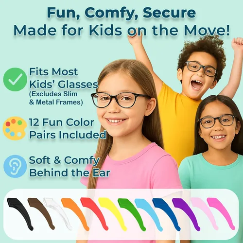 Vista 7 de Agarres para Orejas de Gafas para Niños Paquete de 12 - Ganchos Antideslizantes para Orejas de Gafas para Niños y Adultos - Sujetadores Agarradores