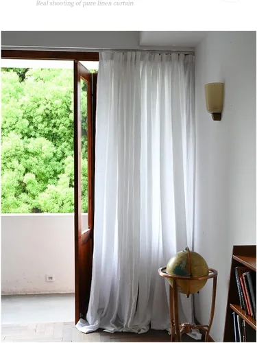 Vista 15 de Cortinas semitransparentes de 100 % lino para sala de estar, juego de cortinas largas plisadas de estilo bohemio neutro para decoración de casa