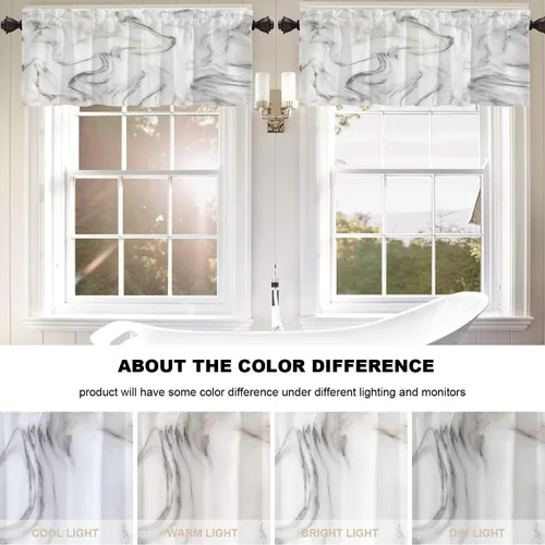 Vista 6 de BaoNews Cenefas de cocina de mármol abstracto blanco y gris para ventanas, cenefas opacas con ondas curvas, cortinas de poliéster multicapa