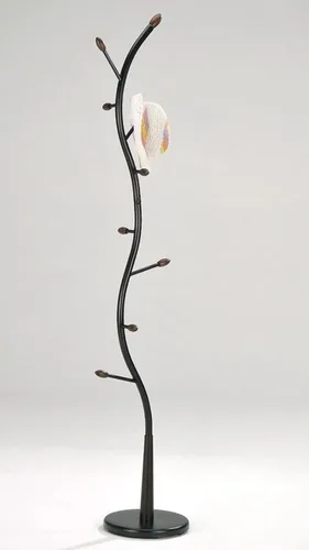 Vista 2 de Legacy Decor Metal y madera Hall Tree Coat Hat Rack Negro con detalles de color nogal