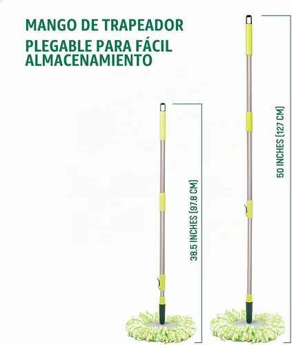 Vista 3 de Pine-Sol Juego de trapeador giratorio y cubo, cabezal de trapeador de microfibra con mango extensible y cubo fácil de escurrir, sistema de limpieza