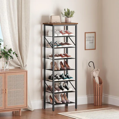 Vista 2 de MAHANCRIS Organizador de zapatos estrecho de 8 niveles, almacenamiento de zapatos alto y delgado para espacios pequeños, capacidad para 8-16 pares
