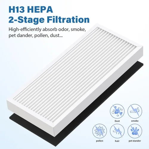 Vista 5 de 990051000 Filtro de repuesto compatible con purificador de aire Hamilton Beach TrueAir 04383 04384 04385 04386, 2 filtros y 6 filtros de carbono