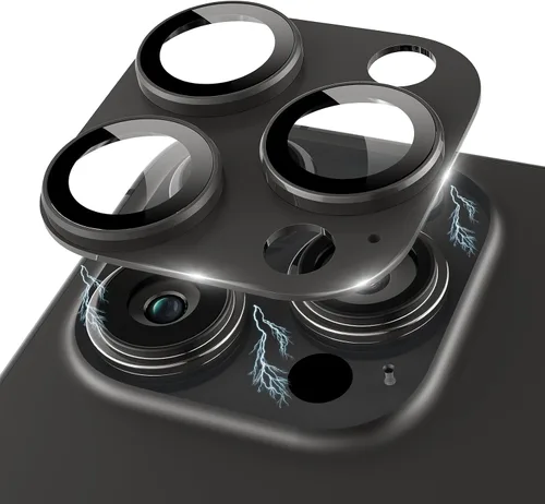 Vista 19 de Protector de lente de cámara con purpurina compatible con iPhone 15 Pro/iPhone 15 Pro Max, acrílico transparente más anillo de aleación de aluminio