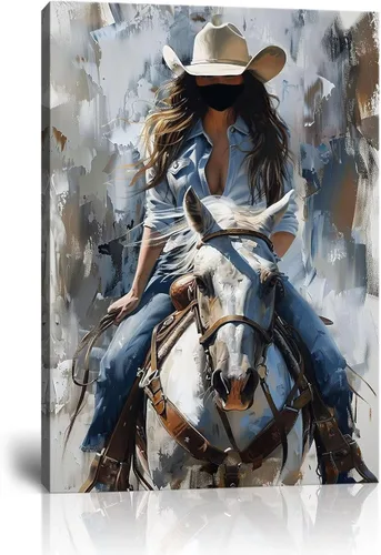 Vista 14 de Arte de pared de vaquero occidental Imágenes de mujeres vaquero Impresiones Póster de lienzo del suroeste Arte de decoración de pared occidental