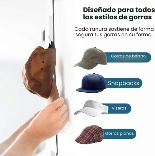 Vista 6 de Jokari Organizador de gorras para colocar sobre la puerta, paquete de 2 unidades con capacidad para hasta 16 sombreros de béisbol, sistema