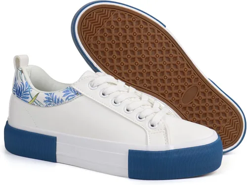 Vista 5 de JABASIC Zapatillas de deporte de plataforma para mujer, zapatillas de deporte de moda con cordones